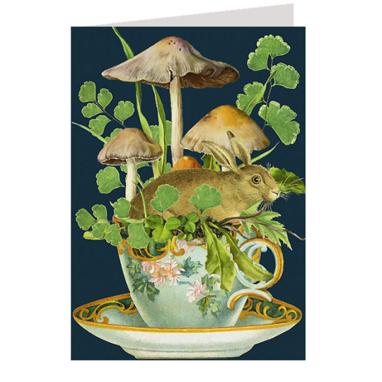 Bunny and Mushrooms in Teacup Card ~ England